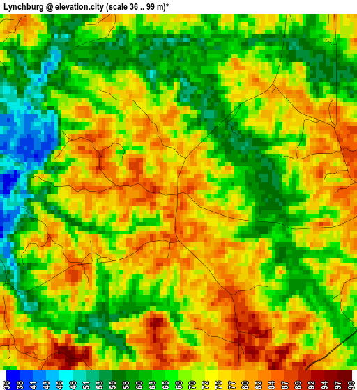 Lynchburg elevation map