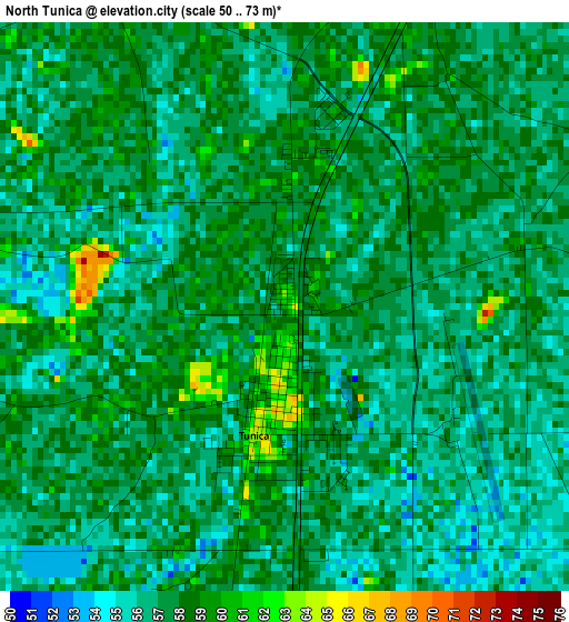 North Tunica elevation map