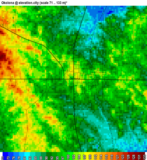 Okolona elevation map