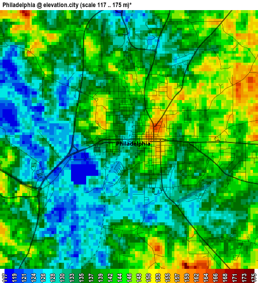 Philadelphia elevation map