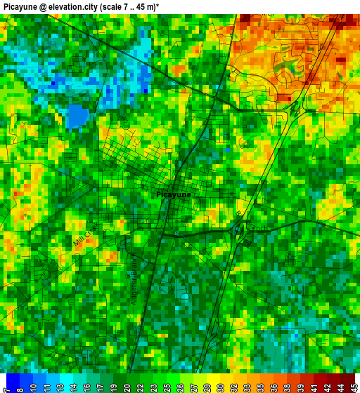 Picayune elevation map