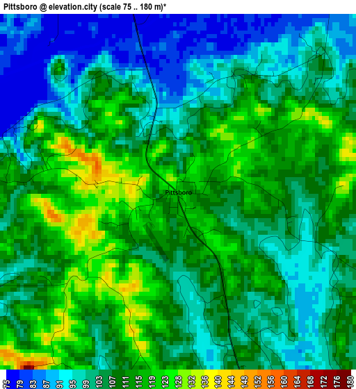 Pittsboro elevation map