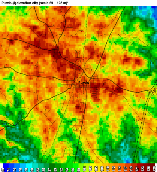 Purvis elevation map