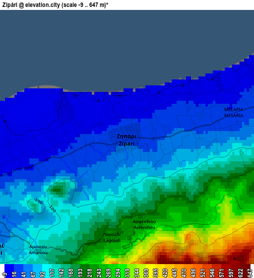 Zipári elevation map