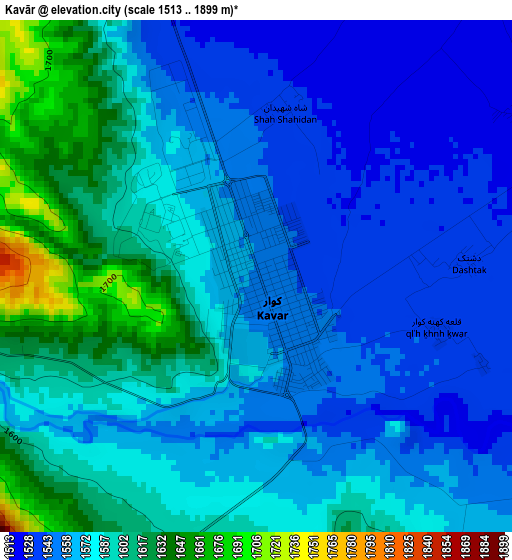 Kavār elevation map