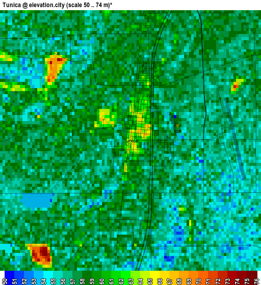 Tunica elevation map