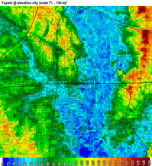 Tupelo elevation map