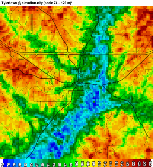 Tylertown elevation map