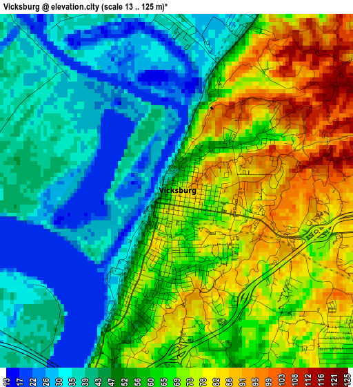 Vicksburg elevation map