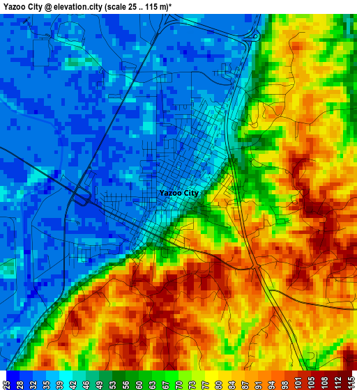 Yazoo City elevation map