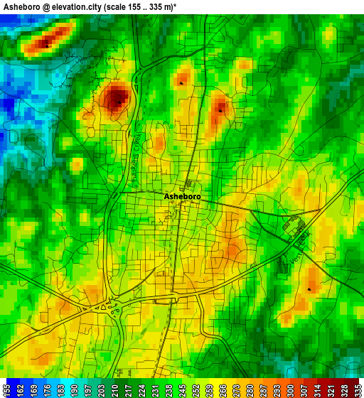 Asheboro elevation map