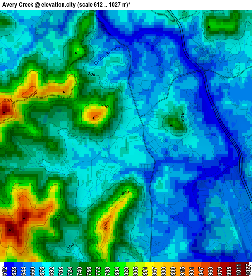 Avery Creek elevation map