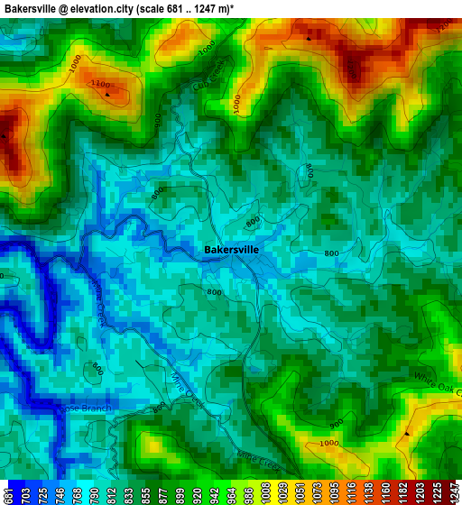 Bakersville elevation map