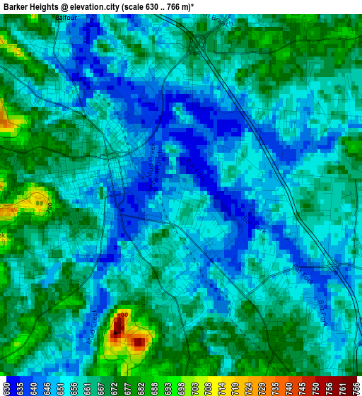 Barker Heights elevation map