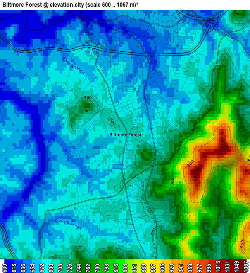 Biltmore Forest elevation map