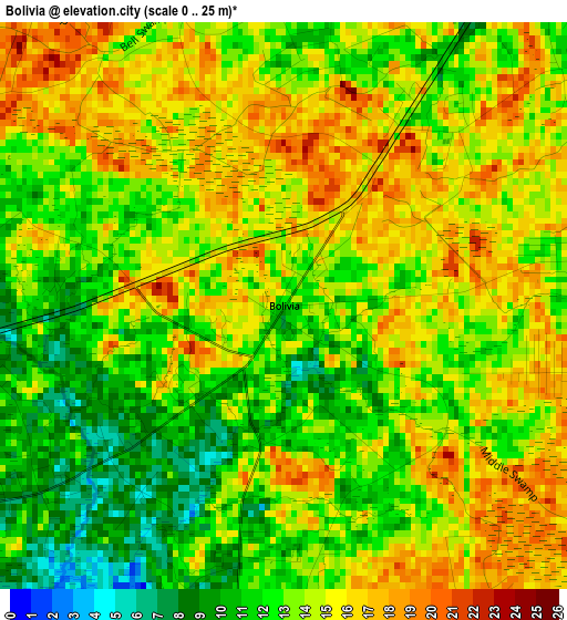 Bolivia elevation map