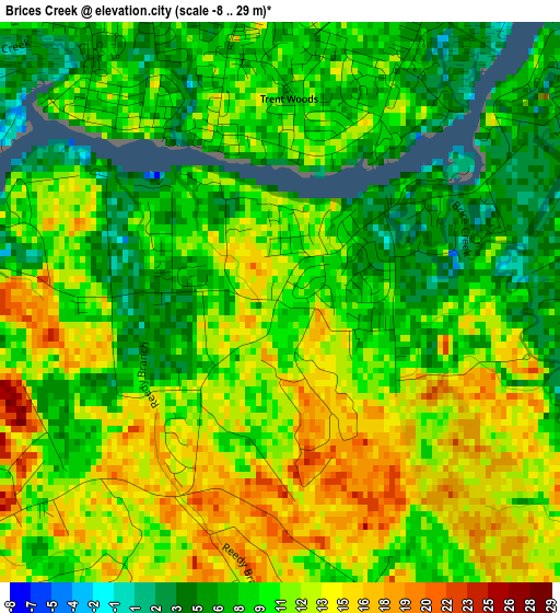 Brices Creek elevation map