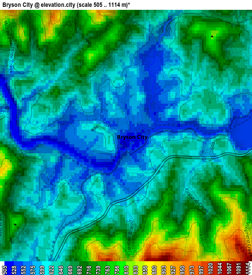 Bryson City elevation map