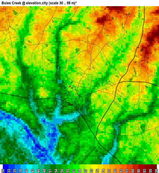 Buies Creek elevation map