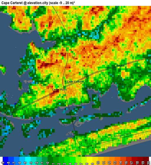 Cape Carteret elevation map