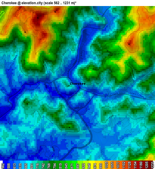 Cherokee elevation map