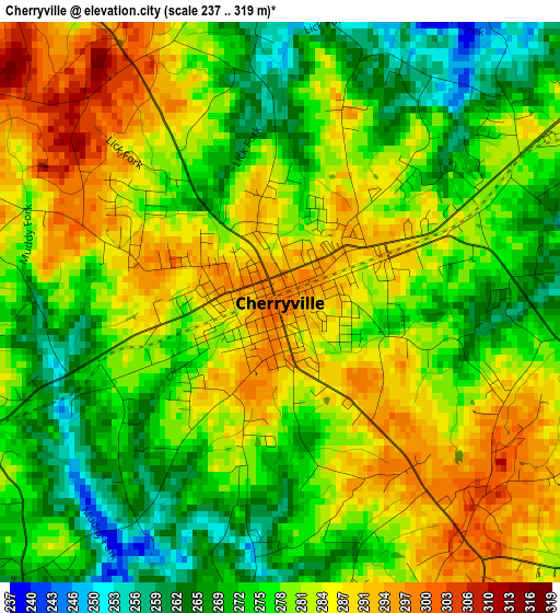 Cherryville elevation map