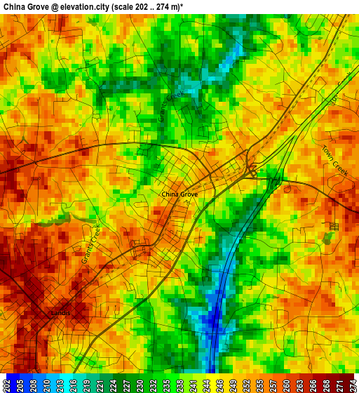 China Grove elevation map