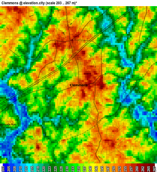 Clemmons elevation map