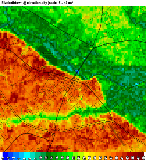 Elizabethtown elevation map