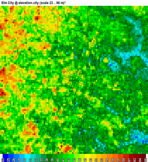 Elm City elevation map