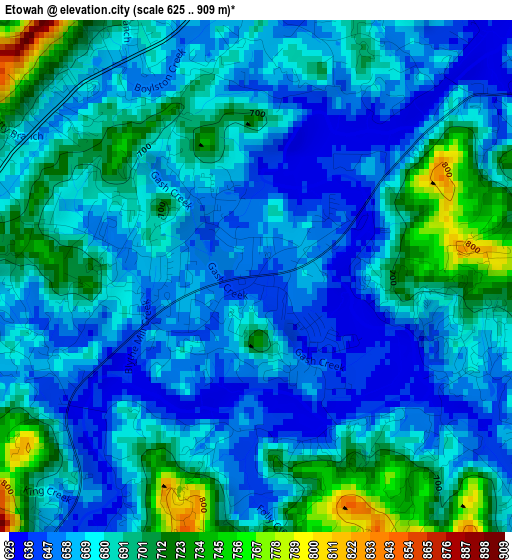 Etowah elevation map