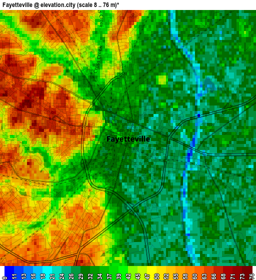 Fayetteville elevation map