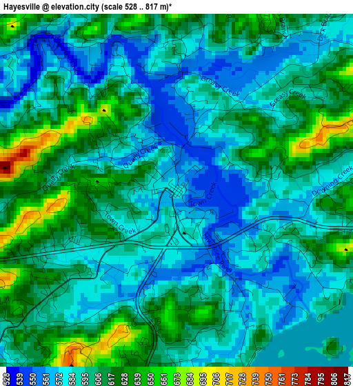 Hayesville elevation map