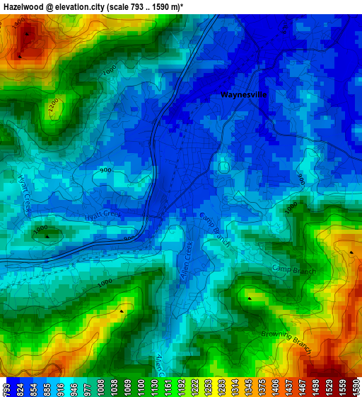 Hazelwood elevation map