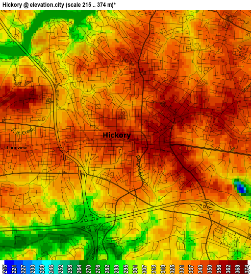 Hickory elevation map