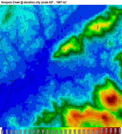 Hoopers Creek elevation map