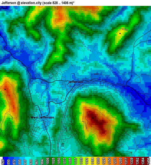 Jefferson elevation map