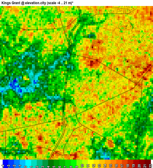 Kings Grant elevation map