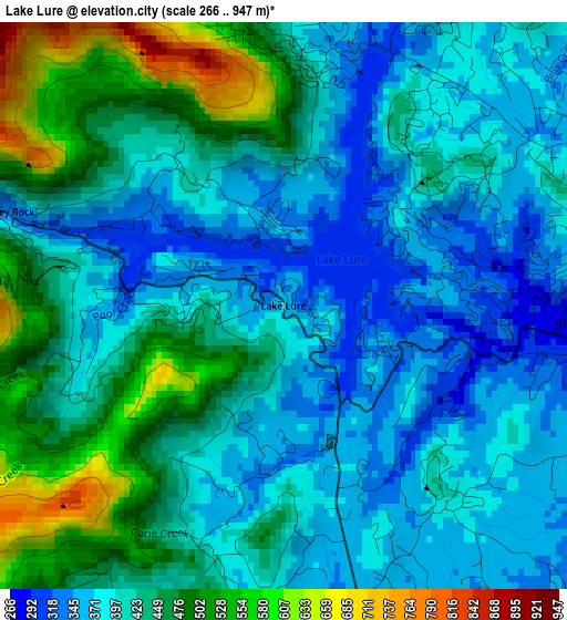 Lake Lure elevation map