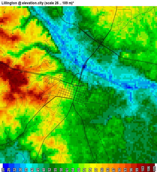 Lillington elevation map