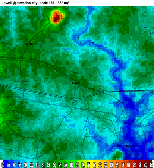 Lowell elevation map