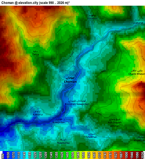 Choman elevation map