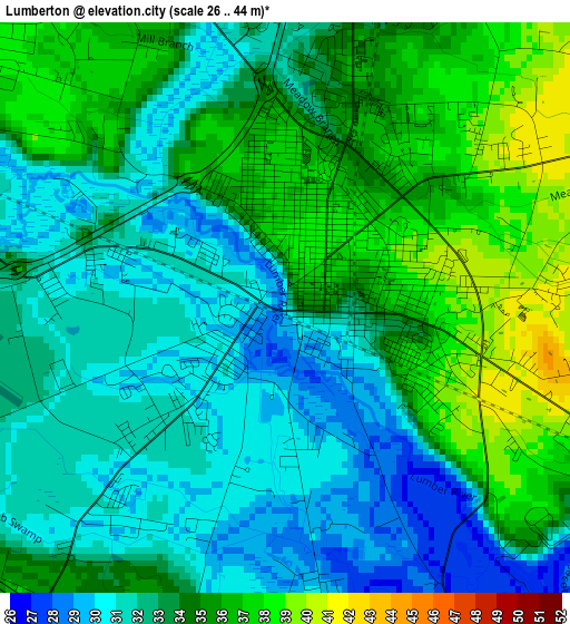 Lumberton elevation map