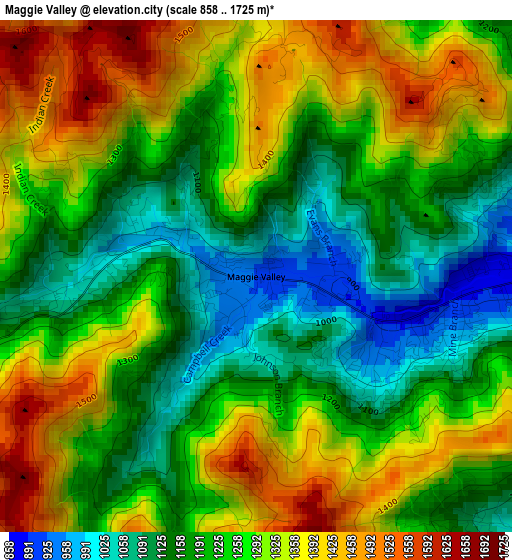 Maggie Valley elevation map