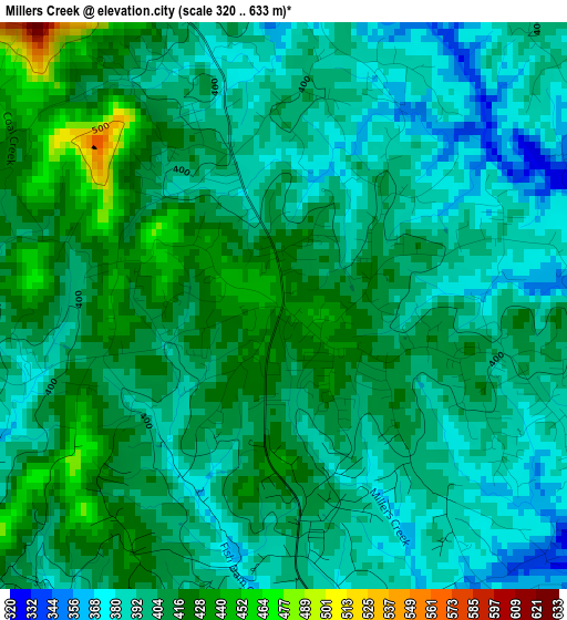 Millers Creek elevation map