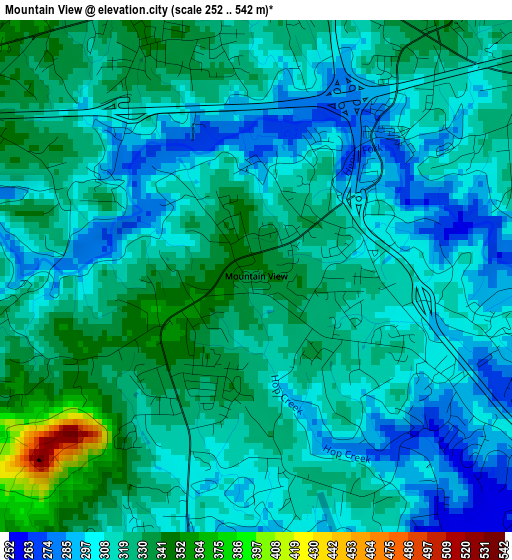 Mountain View elevation map