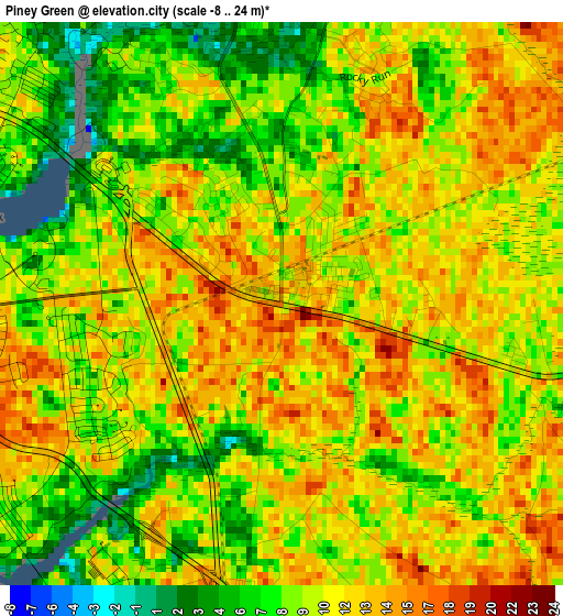 Piney Green elevation map