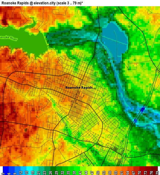 Roanoke Rapids elevation map