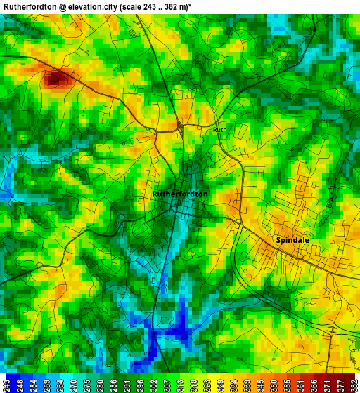 Rutherfordton elevation map