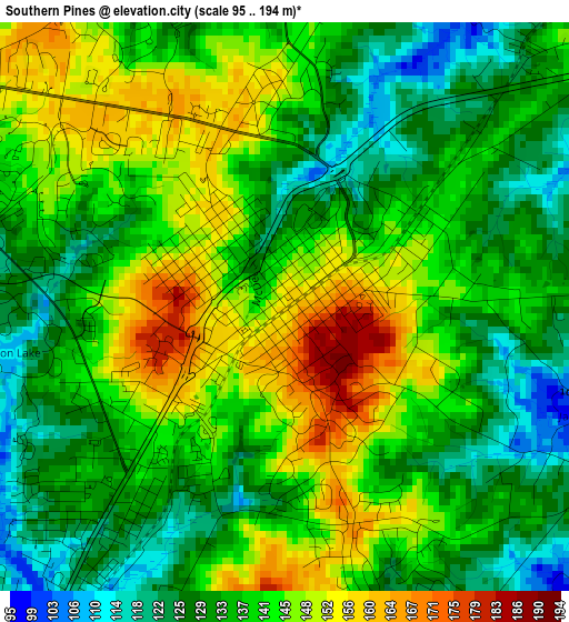 Southern Pines elevation map